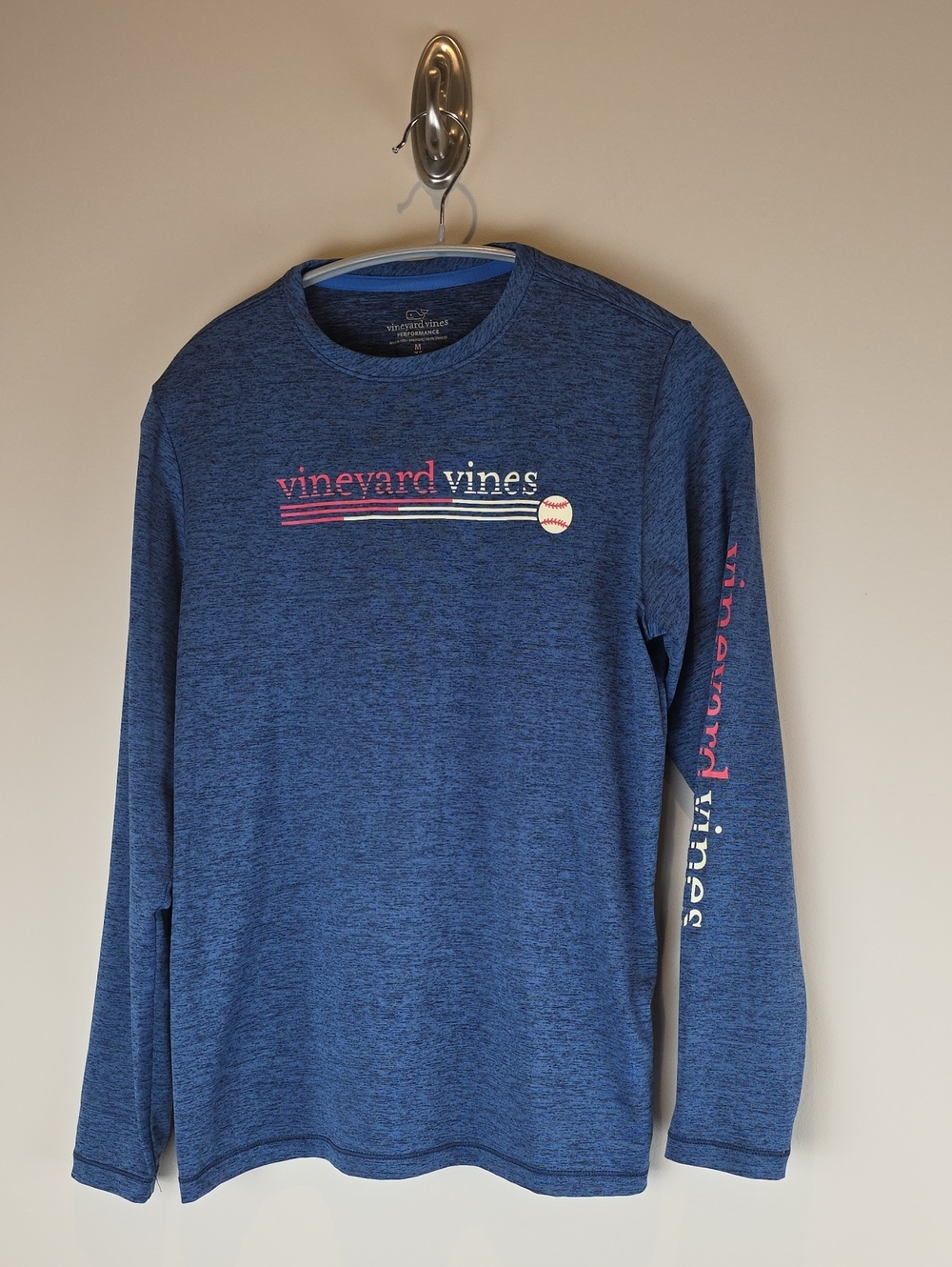 Vineyard Vines Boy's Long-Sleeve Performance Heather Navy Logo Tee